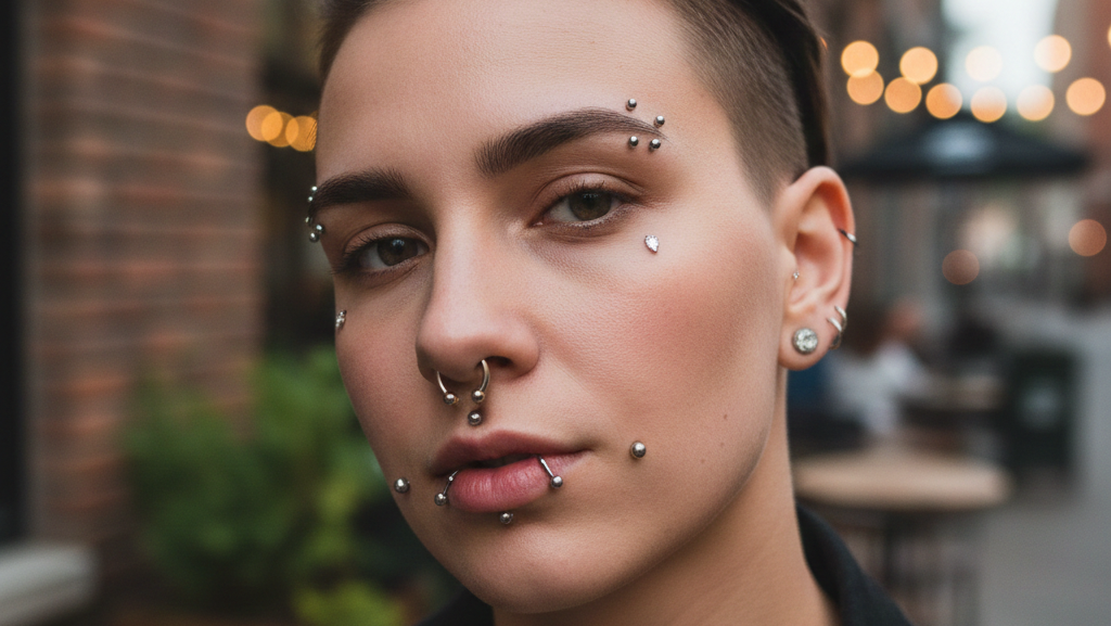 Obraz pokazujący piercing na twarzy